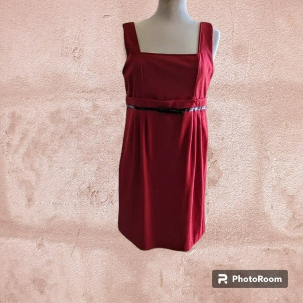 Blu Sage red empire waist ponte dress w/faux belt  SZ 14